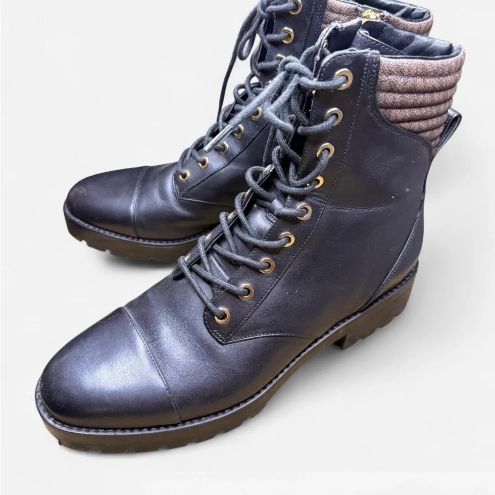 MICHAEL Michael Kors Bastien Black Leather Combat Boots Like New Edgy Urban 10M - Picture 2 of 8